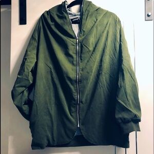 Plus Size 1X Military Green Wind Breaker with Hood